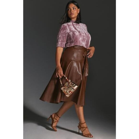 PILCRO Anthropologie Velveteen Mock Neck Top Sz Small Pink - Picture 4 of 8